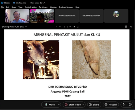 RSHP FKH UNUD dan PDHI Cabang Bali Laksanakan Webinar Antisipasi Bali Dari Ancaman Penyakit Mulut dan Kuku (PMK)