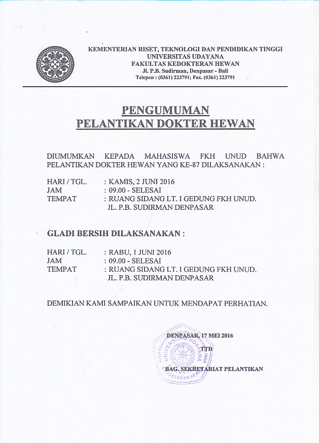 PENGUMUMAN PELANTIKAN